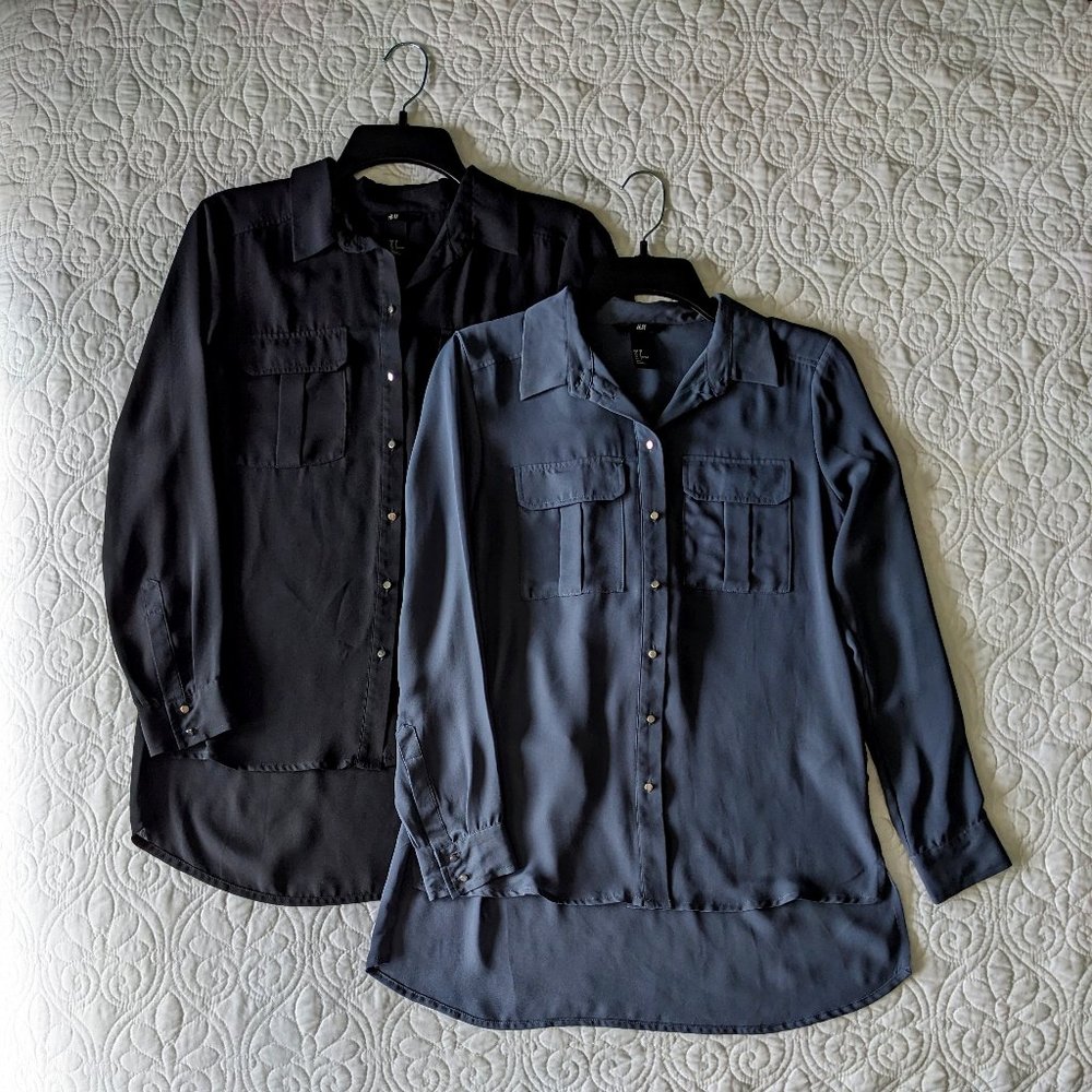 Set of 2 H&M Black and Grey Button Up Blouses Size 2